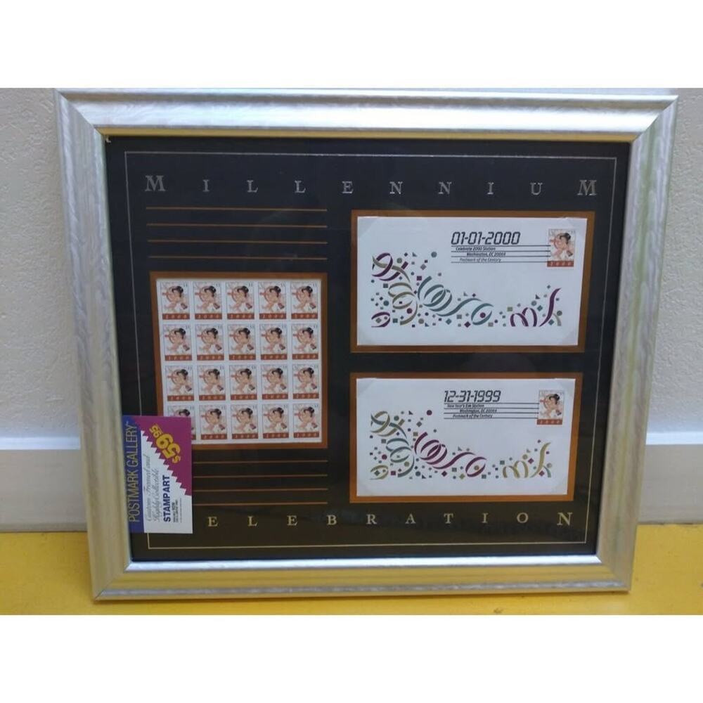 2000 USPS Millennium Stamp Sheet 33¢ Framed Art 17x15 Postal Collectible Display